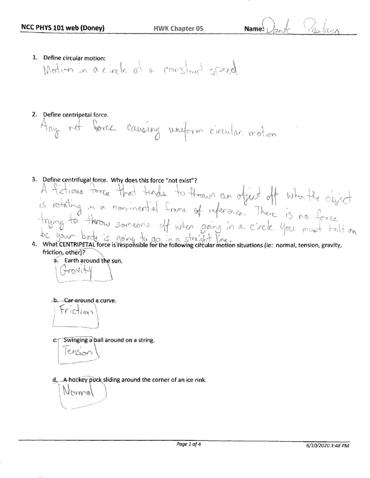 NCC PHYS 101 Web (Doney) HWK Chapter 05: Circular Motion Concepts - Studocu