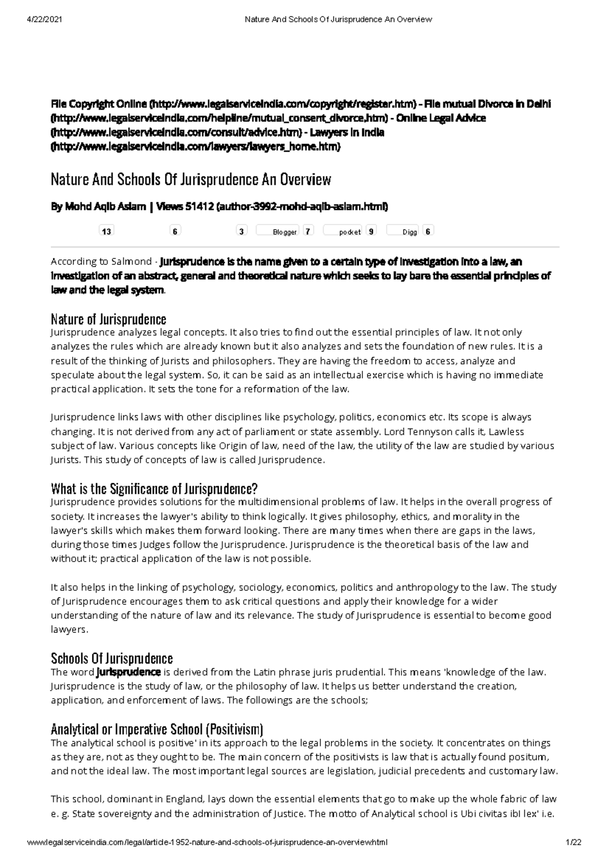 Nature And Schools Of Jurisprudence An Overview - File Copyright Online ...