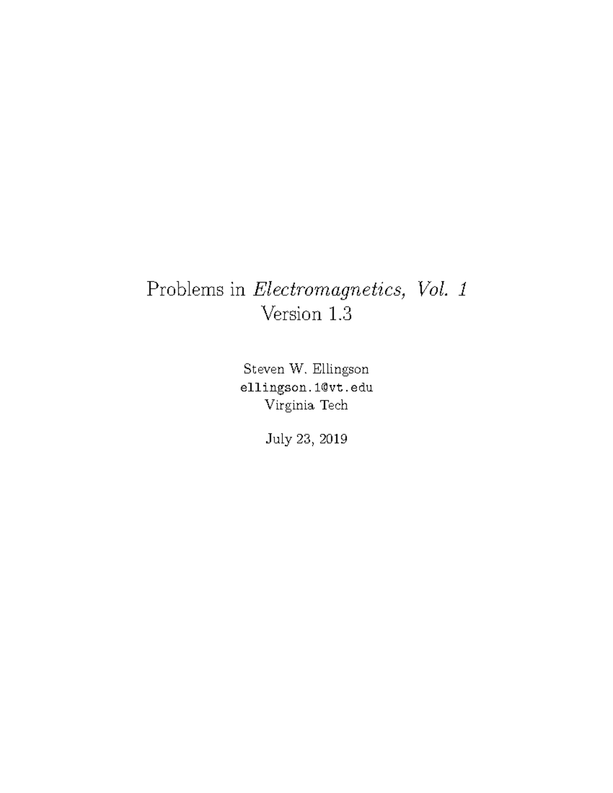 Electromagnetics Vol. 1 (1.3) - Problem Set and Solutions - Studocu