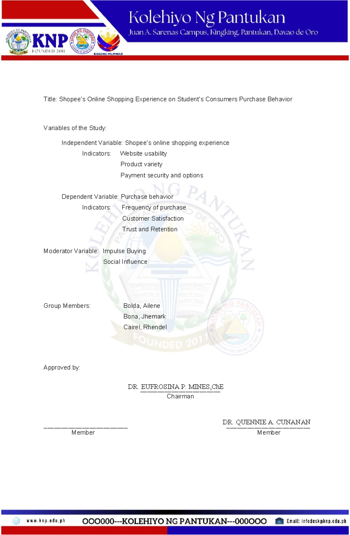 Title: Title Proposal for Research on Online Shopping Experience and ...