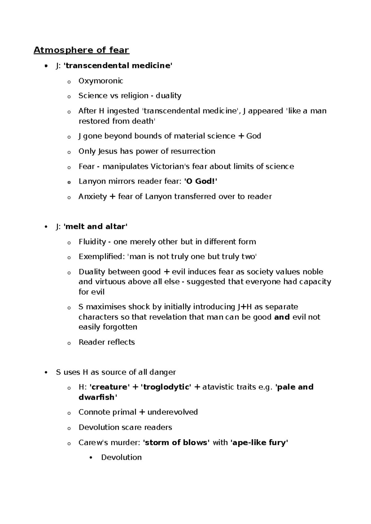 J+H Essay Notes: Exploring Fear, Duality, and the Nature of Evil - Studocu