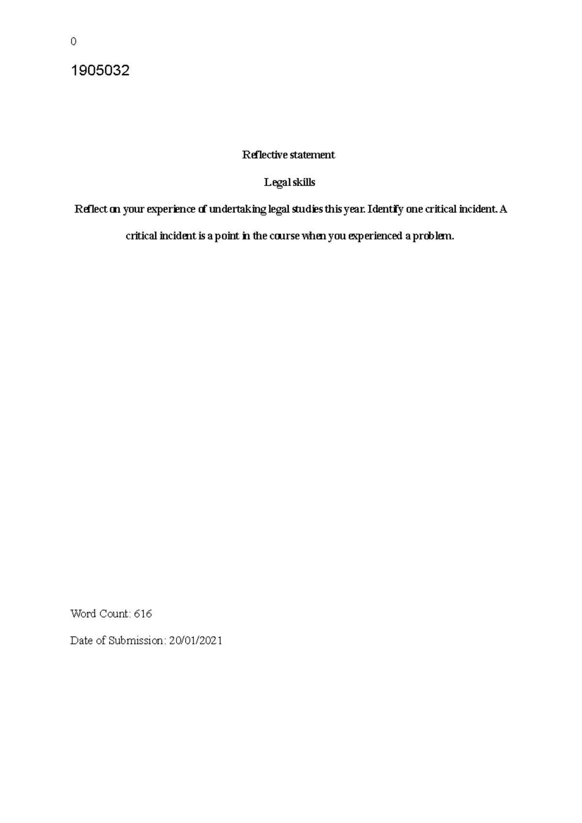 Reflective Statement on Legal Skills - Course 1905032 - Studocu
