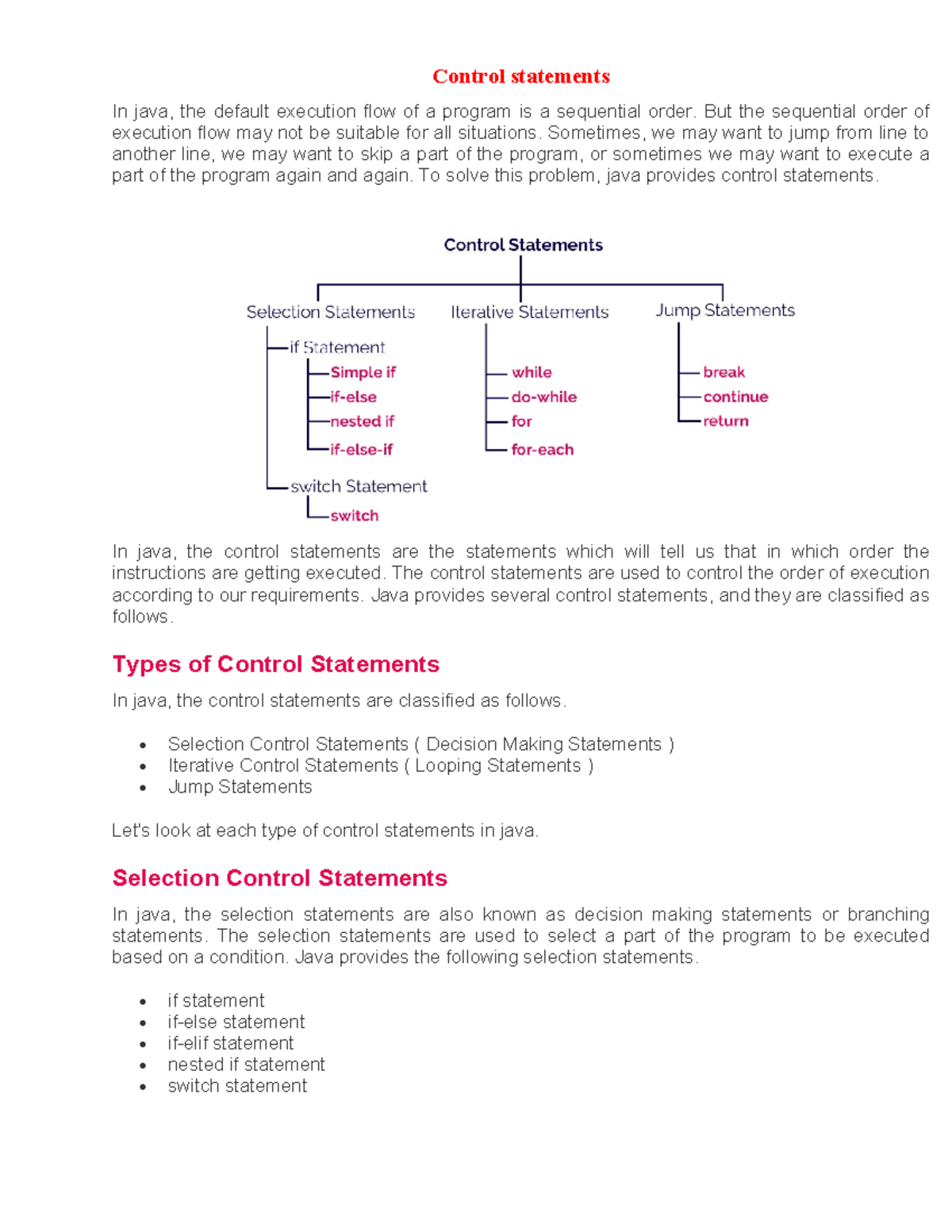 Java Control Statements: Types and Usage (CS101) - Studocu