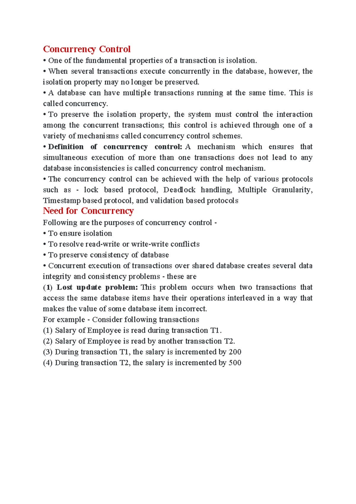 UNIT 3: Concurrency Control Mechanisms and Protocols - Studocu