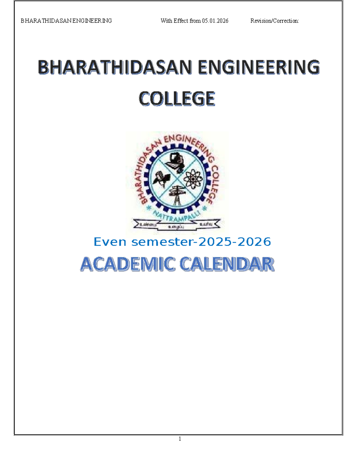 Academic Calendar 2025-2026 for BHARATHIDASAN ENGINEERING COLLEGE - Studocu