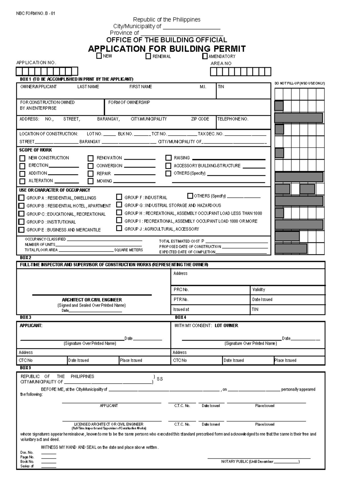 Building Permit Application Form - NBC FORM NO. B 01 - Studocu