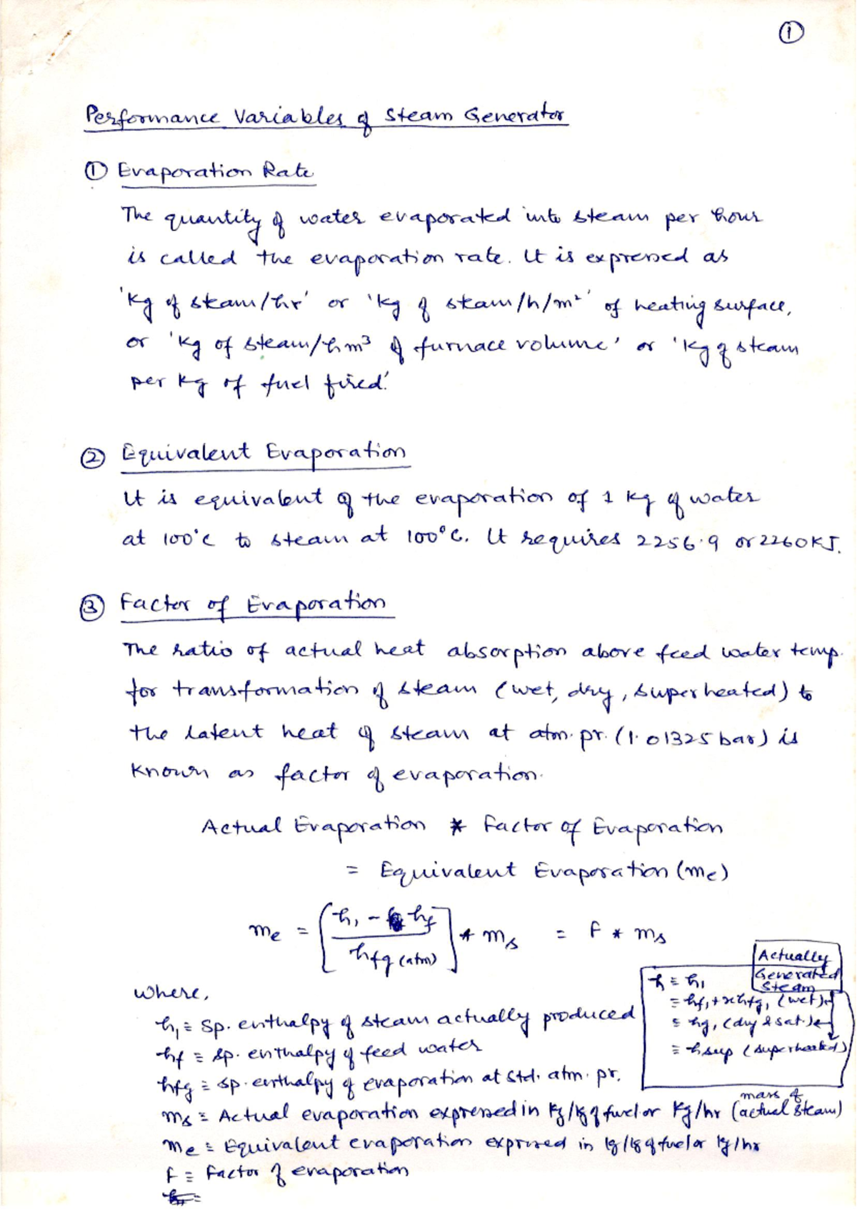 Performance Variable Steam Generator - 1 Performance Variables of steam ...