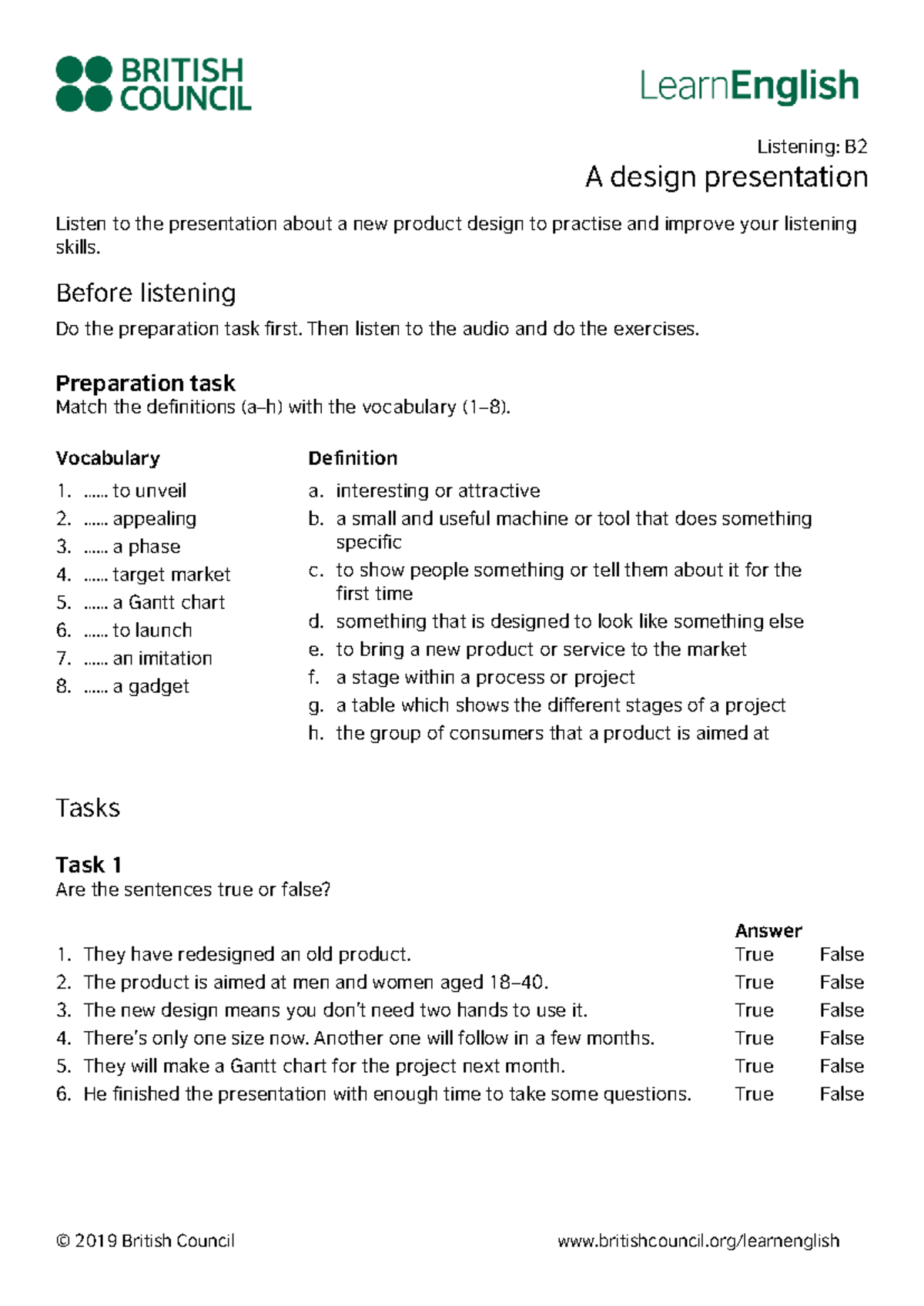 Learn English Listening B2: Design Presentation Practice and Tasks ...