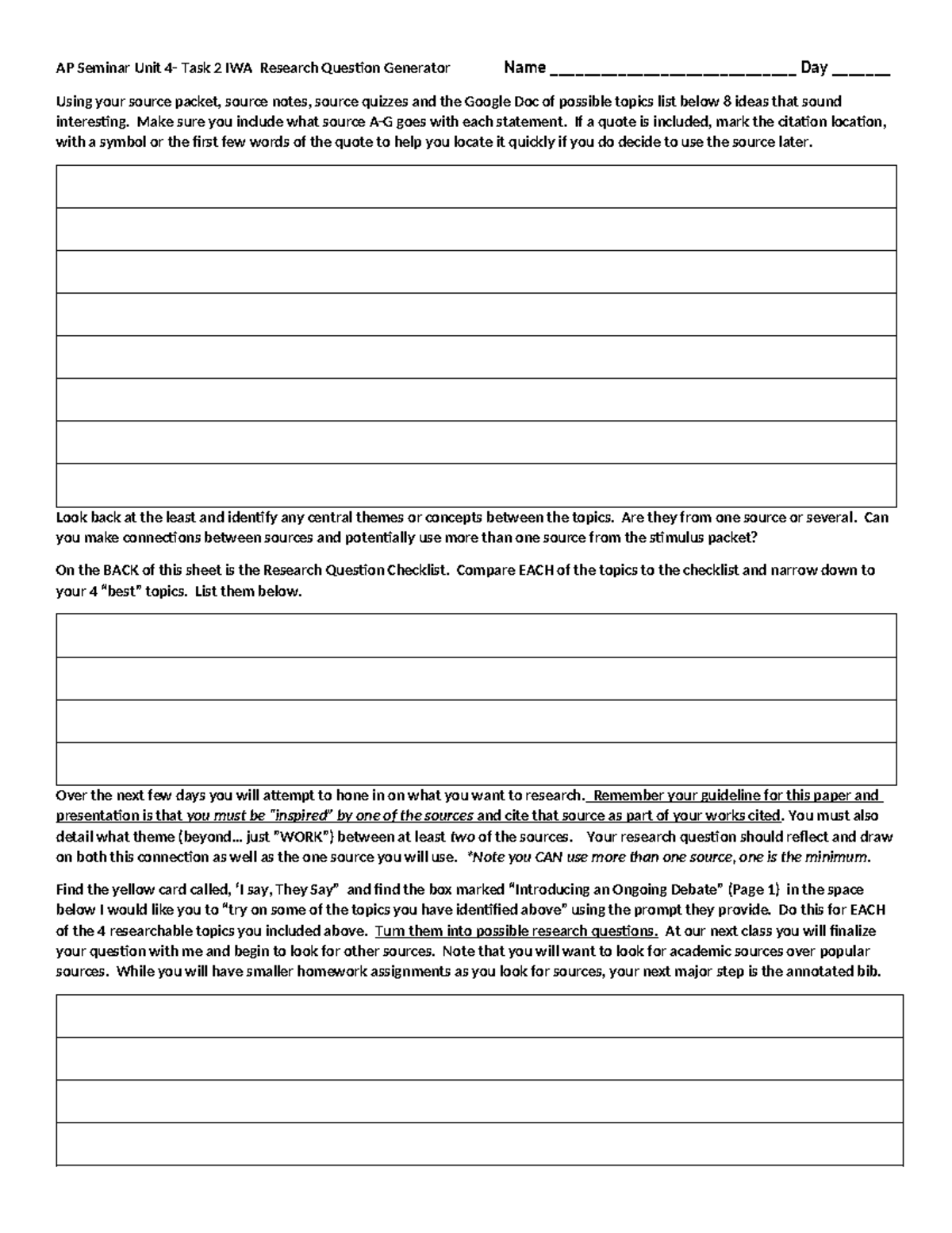 AP Seminar Unit Task 2: IWA Research Question Development Guide - Studocu