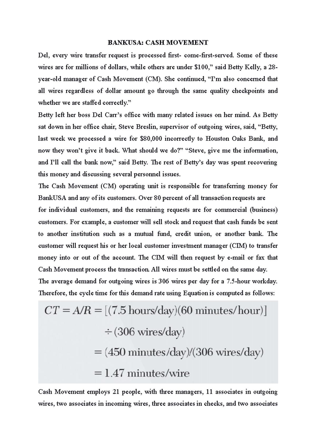 BankUSA Cash Movement Case Study - SV HKKHHJHJJV Analysis - Studocu