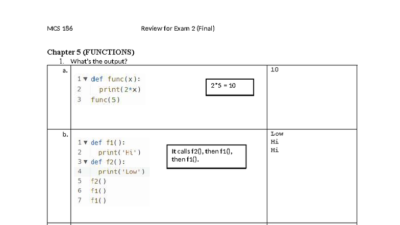 MCS 186 Final Exam Review: Functions & Sequences (Ch. 5 & 7) - Studocu