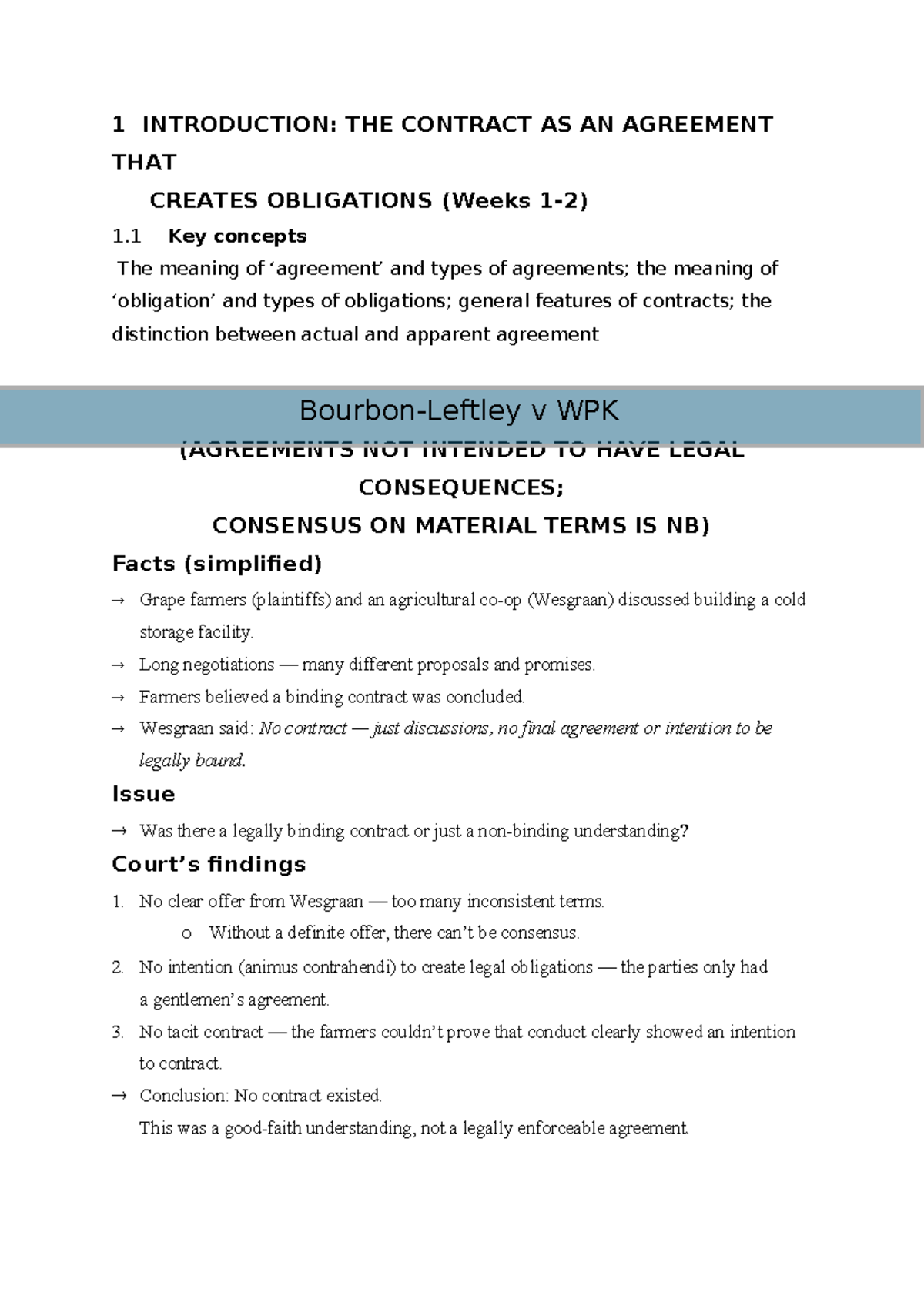 1 INTRODUCTION: CONTRACTUAL AGREEMENTS & LEGAL OBLIGATIONS - Studocu