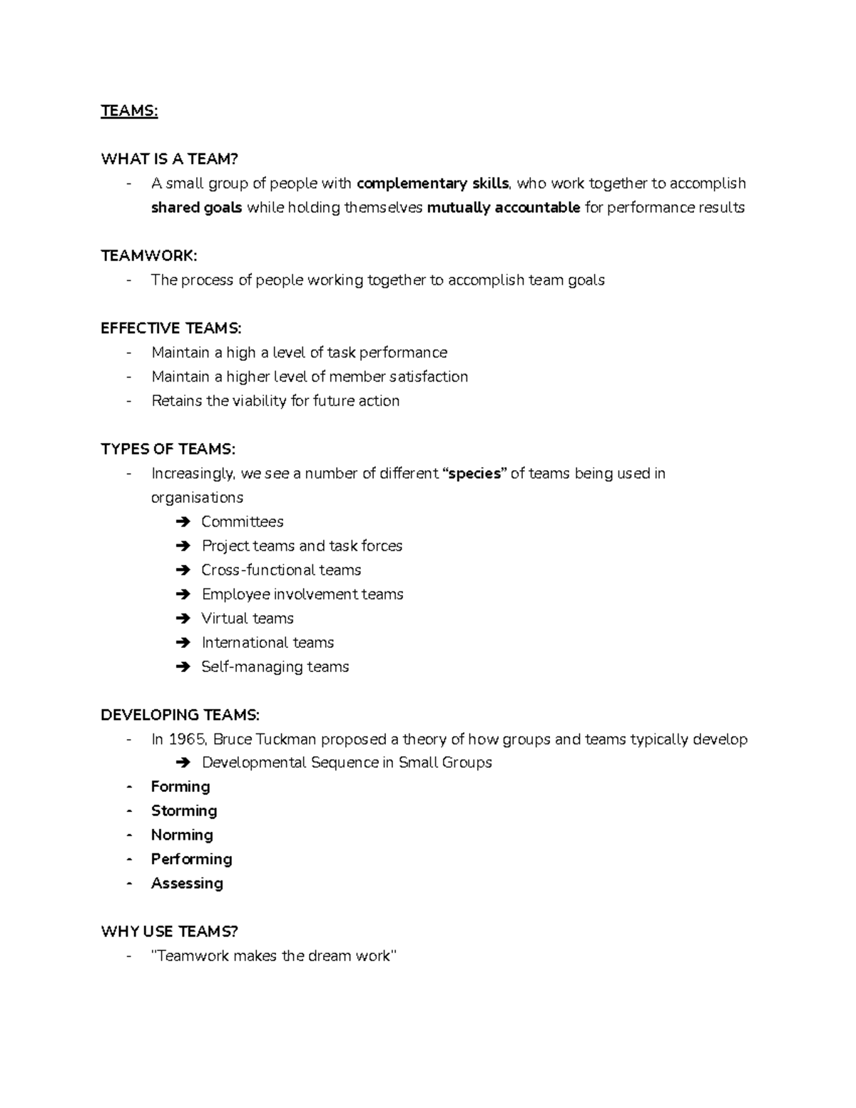 Teams - TEAMS: WHAT IS A TEAM? A small group of people with ...