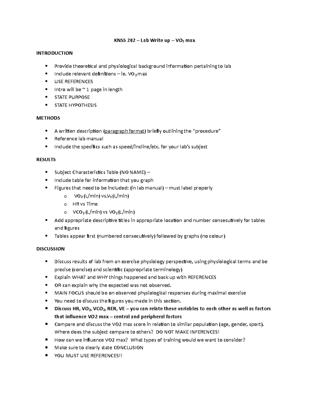Assignment # 2 - Aerobic Power (VO2Max) Lab Report Instructions Winter ...