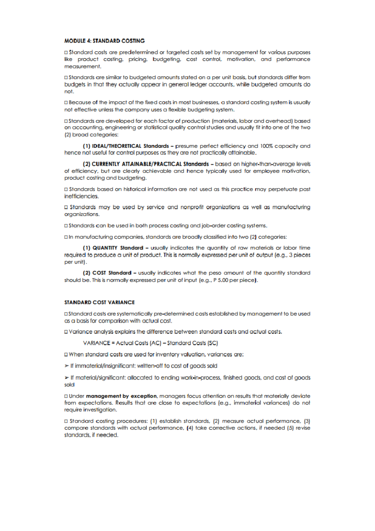 4 MAS Standard Costing Final Exam Study Guide - Studocu
