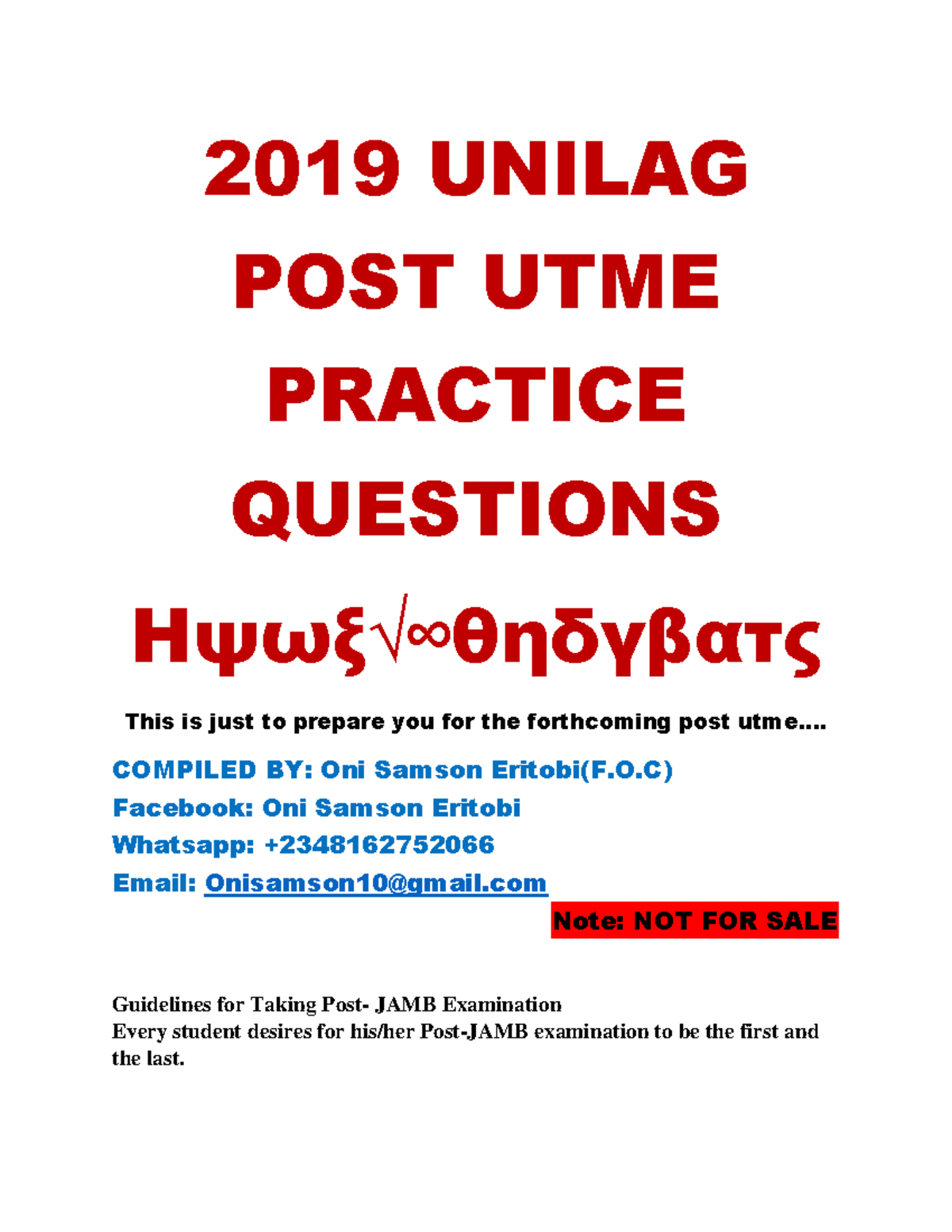 2019 UNILAG POST UTME PRACTICE QUESTIONS & EXAM GUIDELINES - Studocu
