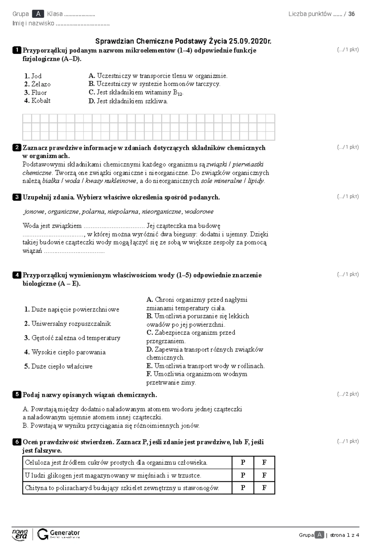 Sprawdzian Z Przyrody Kl 4 Dział 5 www.studocu.com