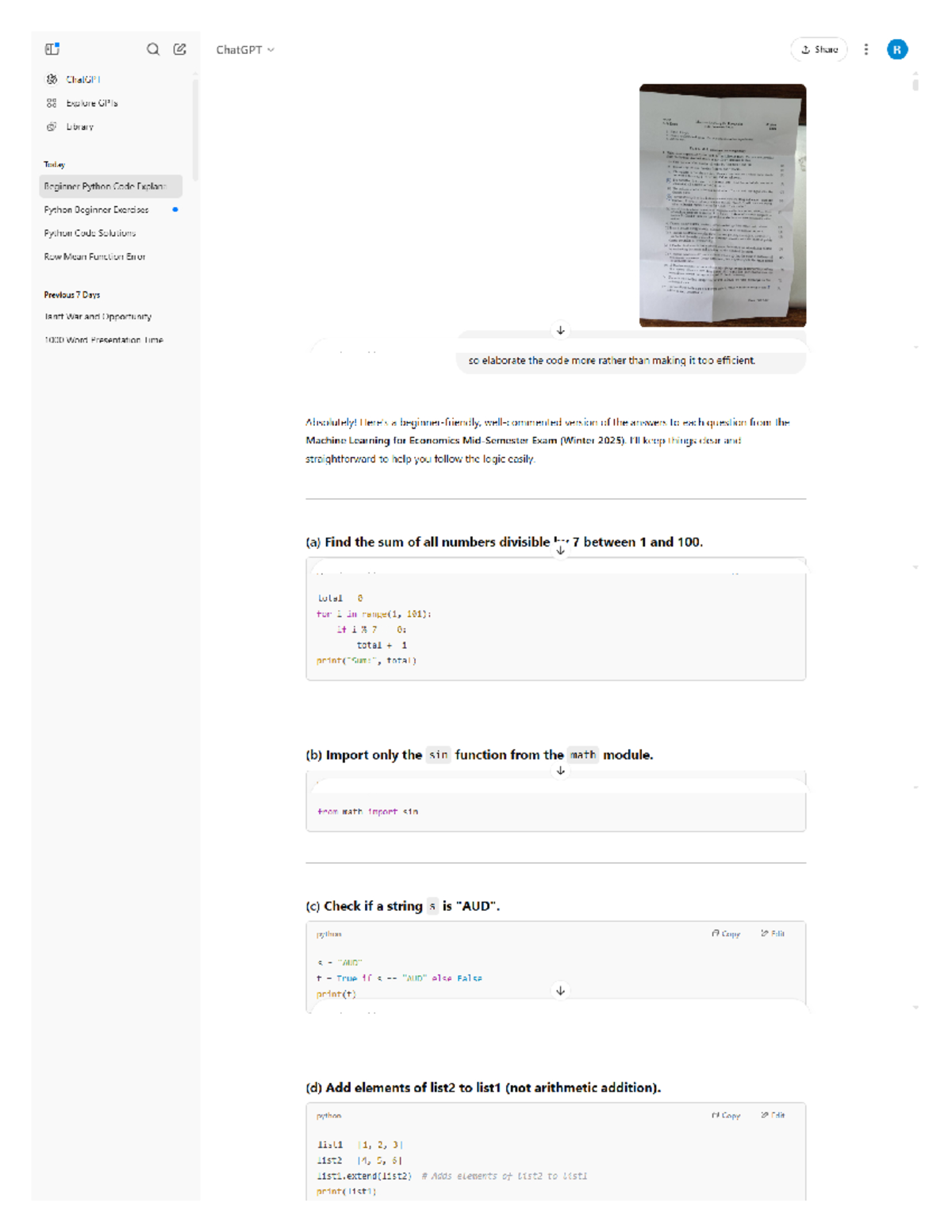 ML Paper 1 Solutions: Python Code for Machine Learning Exam (Winter ...