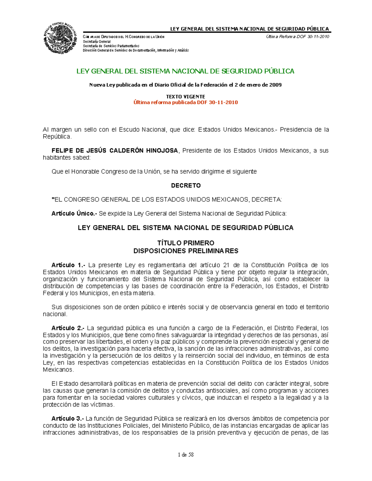 Ley General del Sistema Nacional de Seguridad Pública - Texto Vigente ...