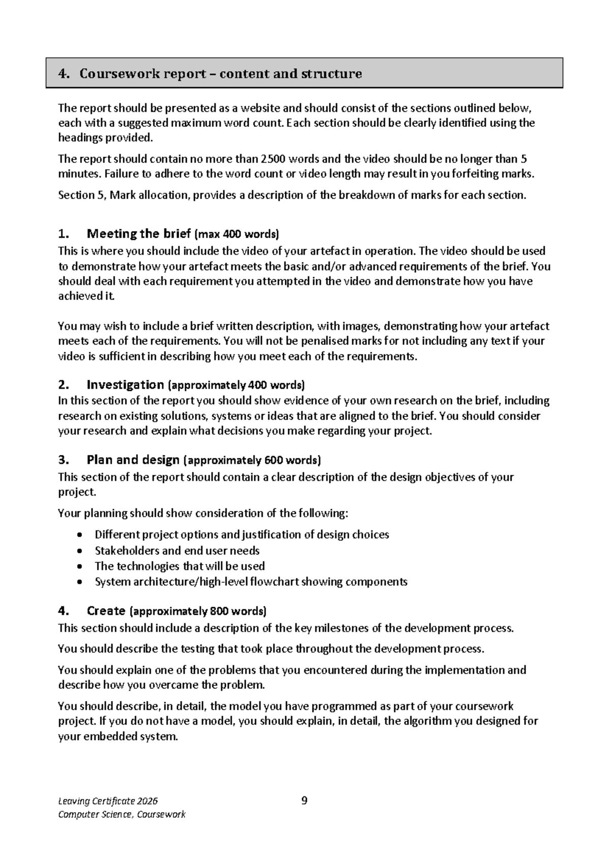 Leaving Cert 2026 CS Coursework 9: Report Structure & Content Guide ...