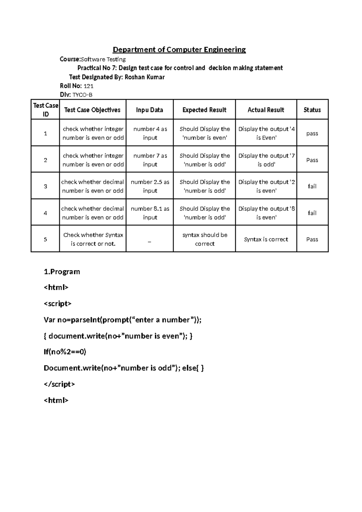 Ste7 - Practical No 7 of software testing - Department of Computer ...
