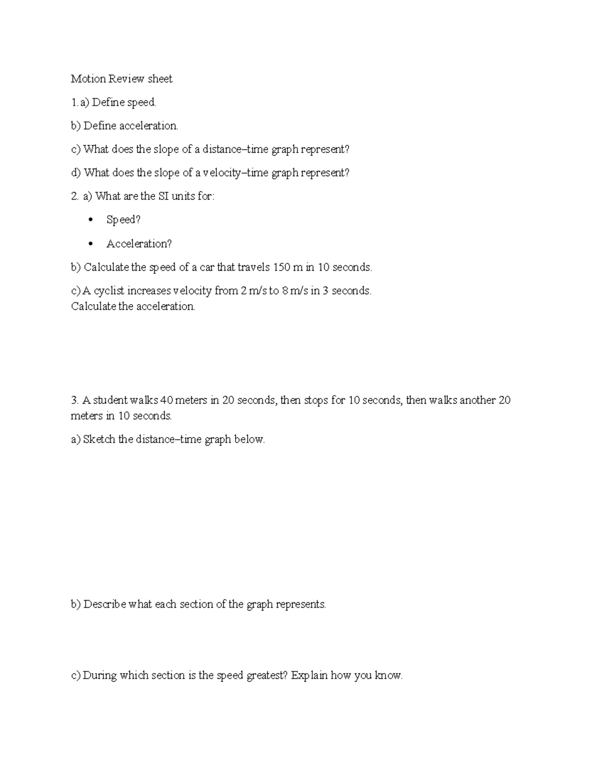 Motion Review Sheet: Key Concepts in Speed & Acceleration - Studocu