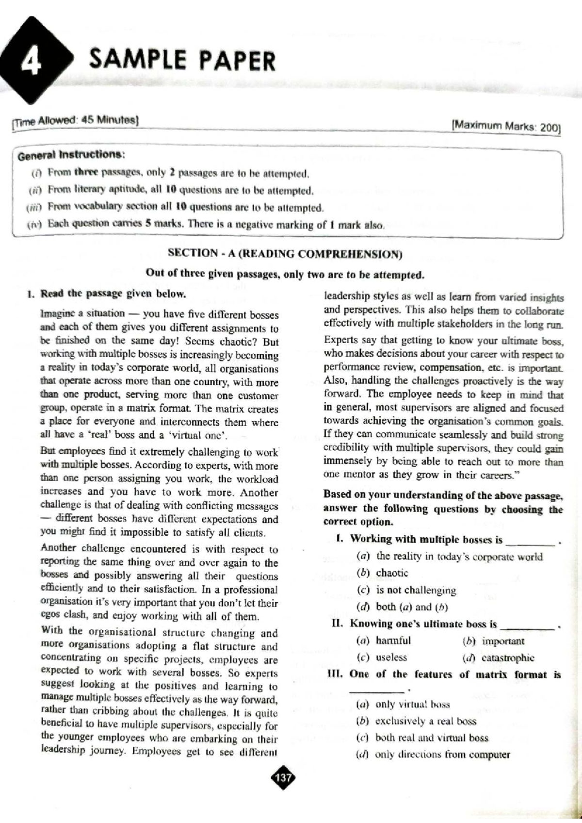 ENGLISH APTITUDE PAPER 4: Sample Questions and Answers - Studocu