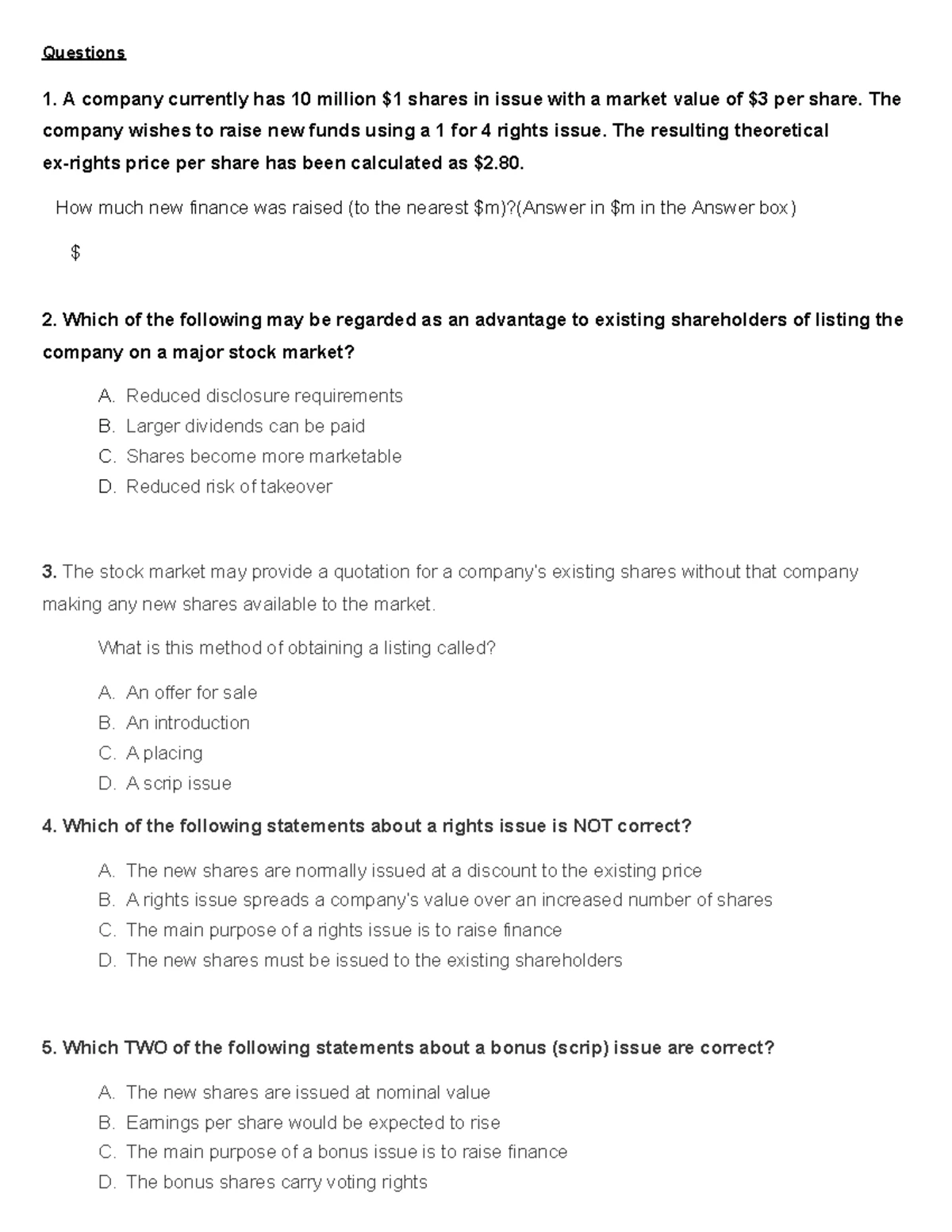 FM Exam Prep Mock Questions for JUNE 2025 Final Exam - Studocu