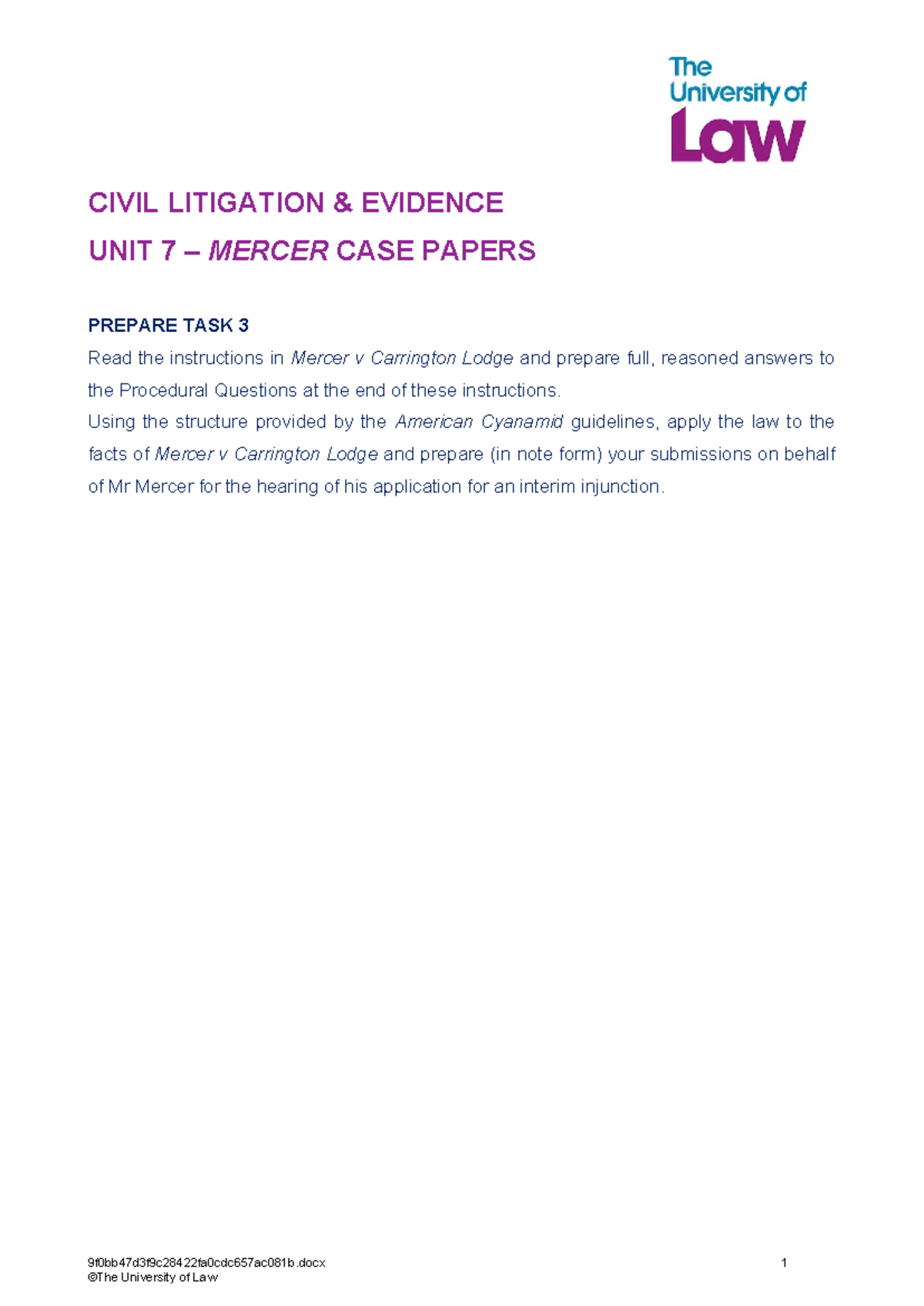 Mercer v Carrington Lodge Case Papers - CIVIL LITIGATION & EVIDENCE ...