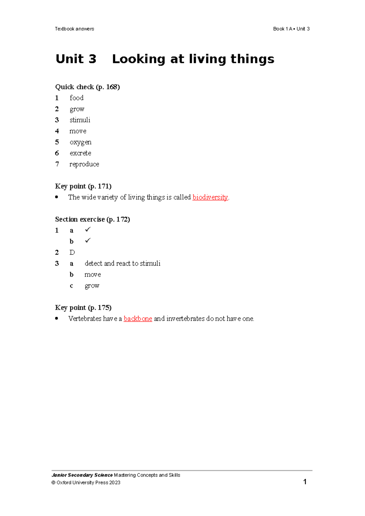 Junior Secondary Science (JSci) Workbook Answers Unit 3 - Studocu