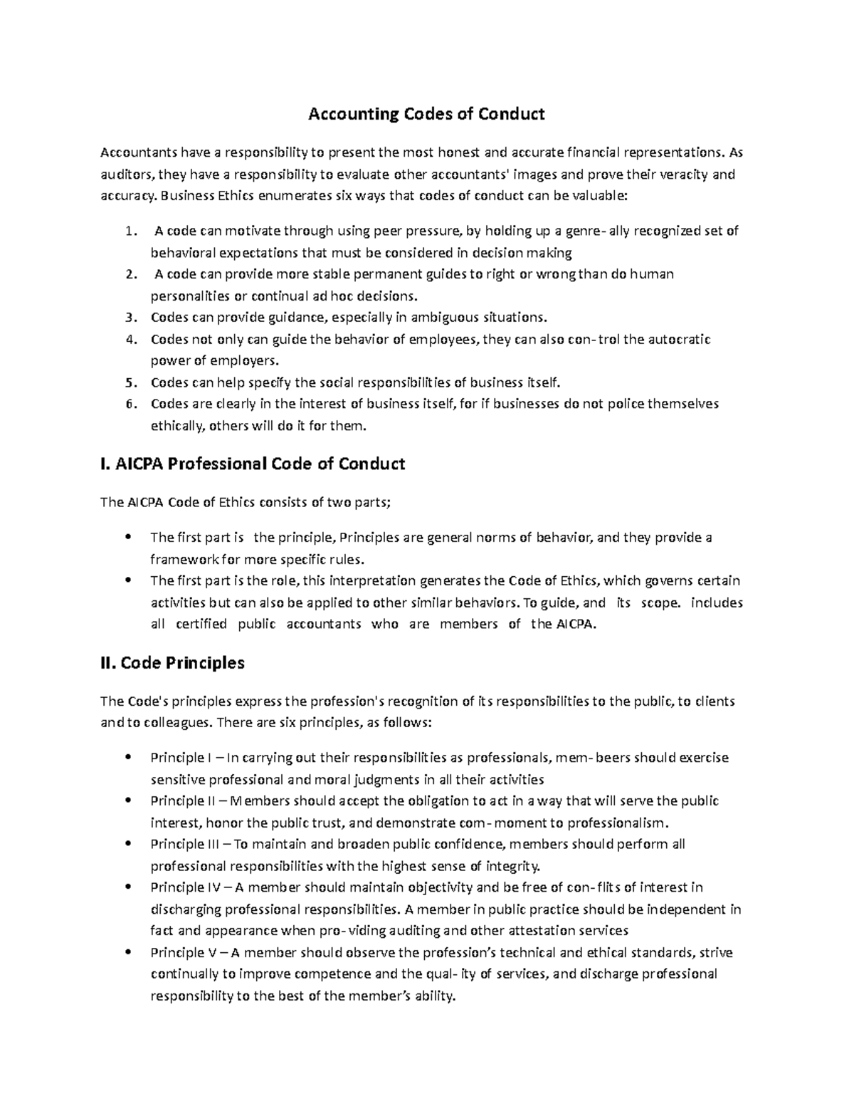 Accounting Codes of Conduct: AICPA Ethical Responsibilities and ...