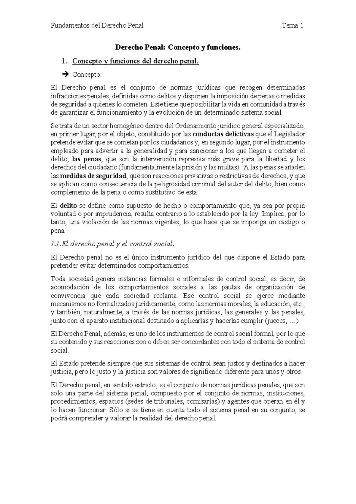 Fundamentos del Derecho Penal - Tema 1: Concepto y Funciones - Studocu