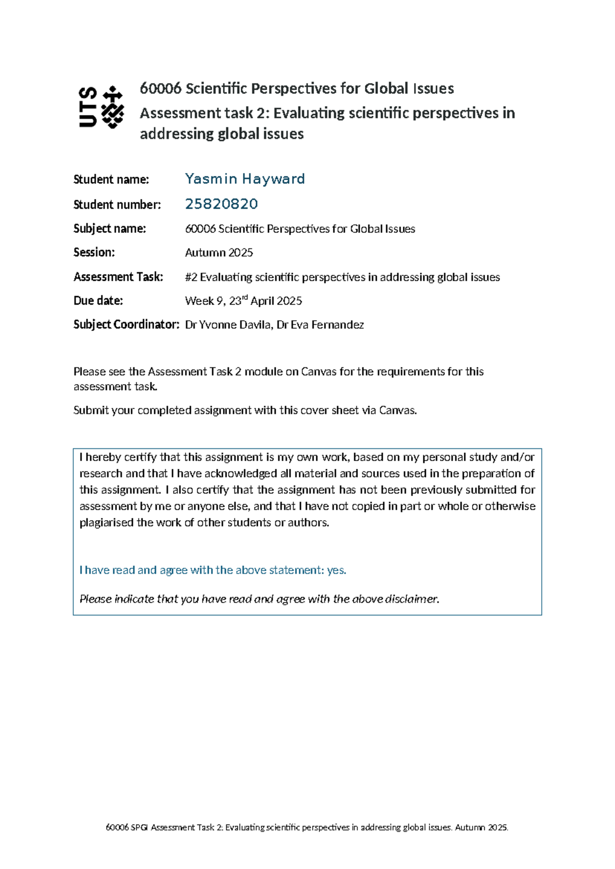 SPGI AUT25 Assessment Task 2: Evaluating Scientific Perspectives on ...