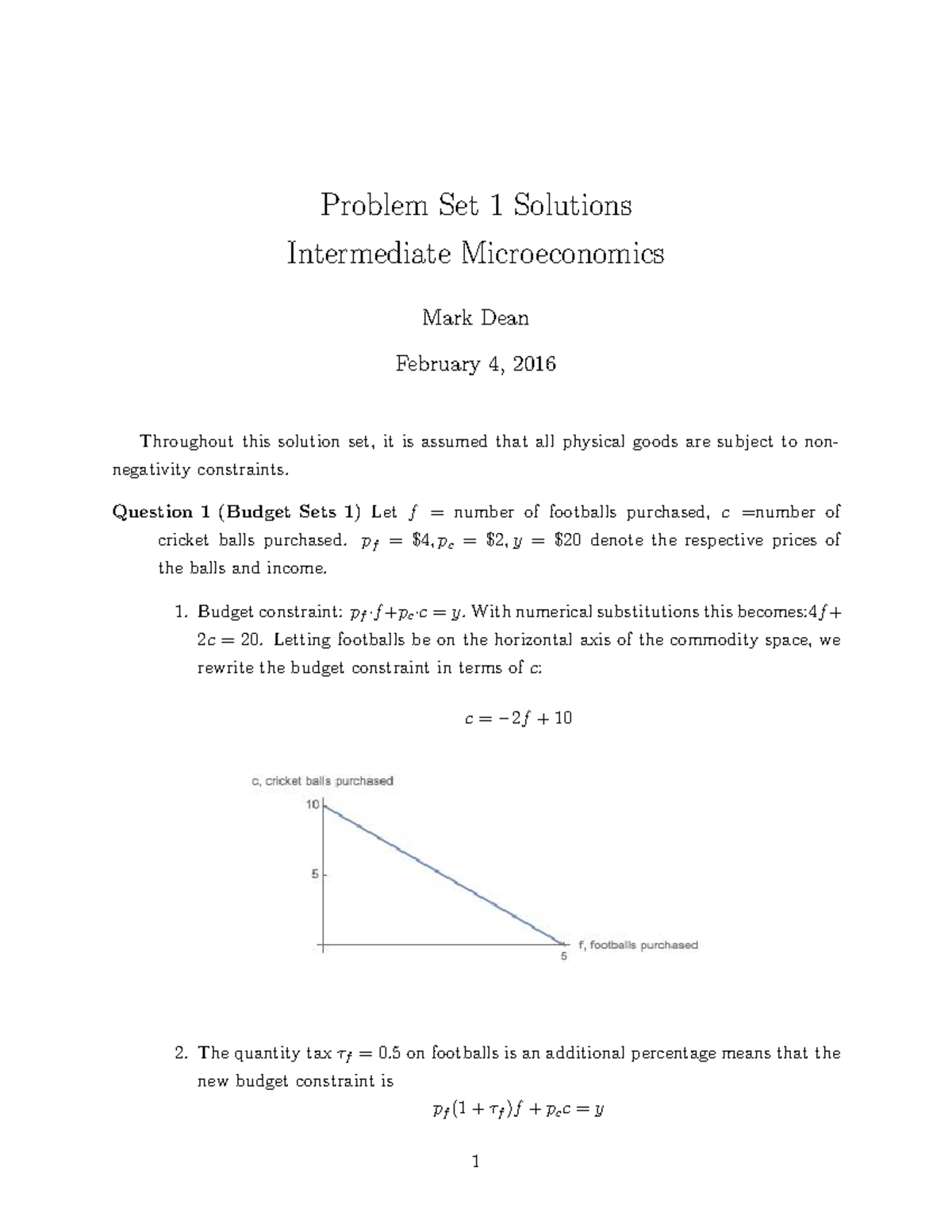 IM HW 1 Solutions - Intermediate Microeconomics Problem Set - Studocu