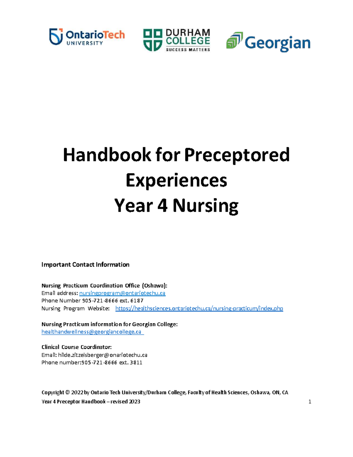 Fourth Year Preceptor Handbook (NURS4700/NURS4701) - Essential Info ...