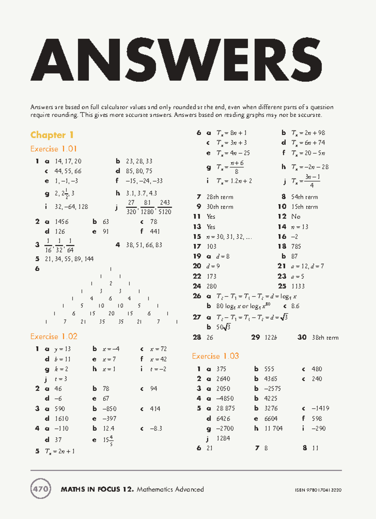MATHS IN FOCUS 12: Advanced Answers for Exercises - Studocu