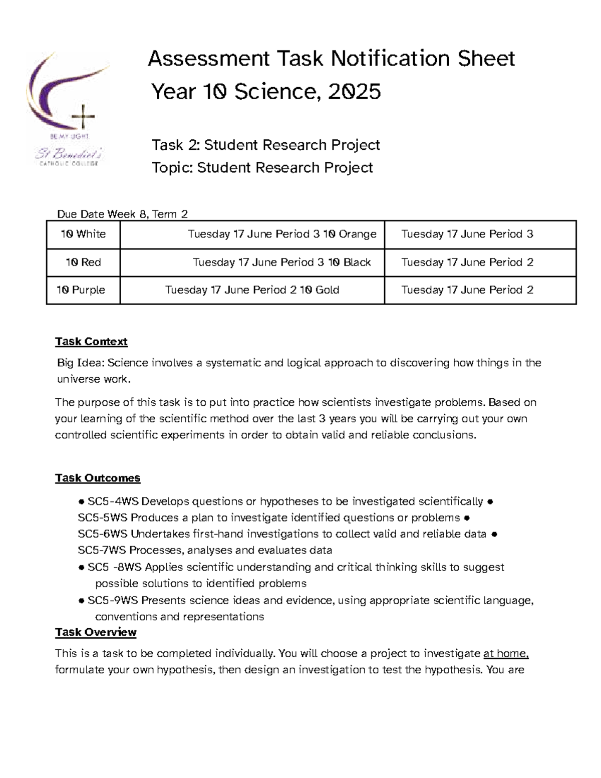 SRP Notification 2025: Science Research Project Task Overview - Studocu