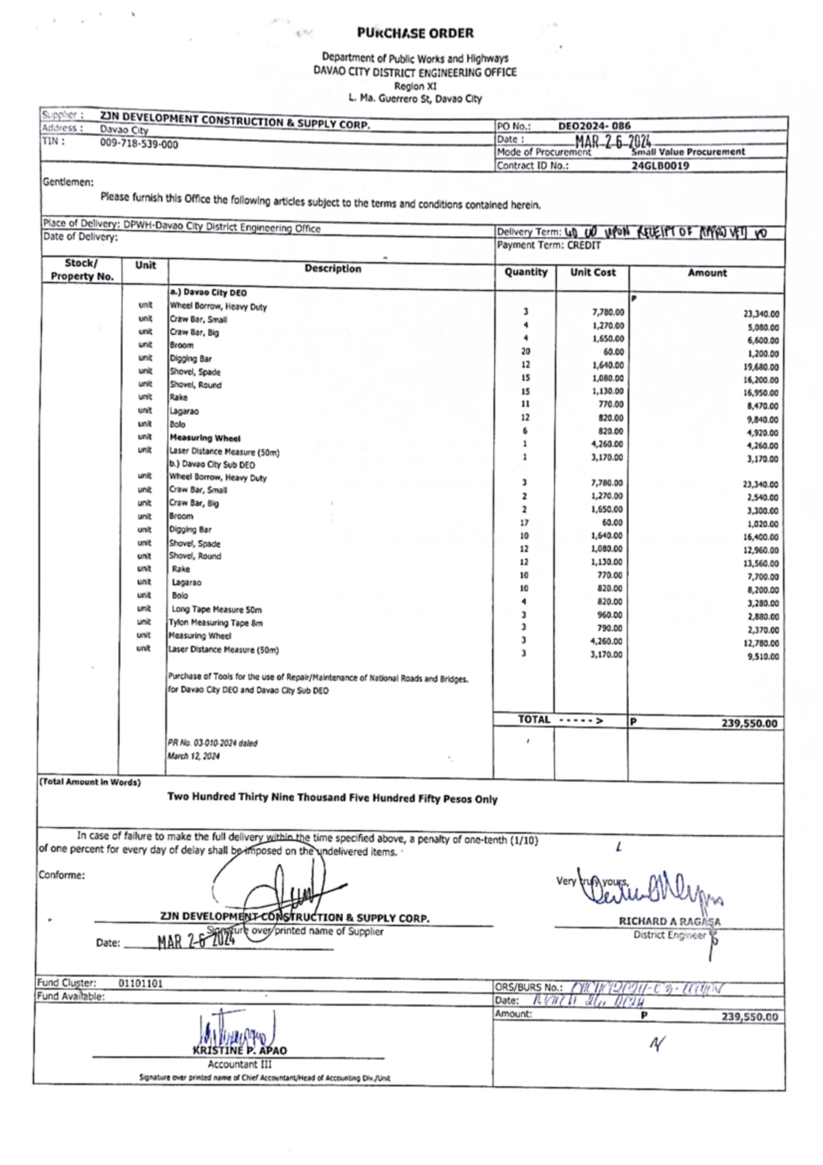 PR No. 03-030-2024 Purchase Order for DPWH Supplies - Studocu
