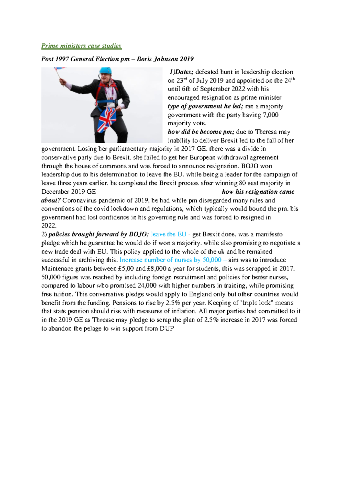 4 mark - Bojo - Prime ministers case studies Post 1997 General Election ...