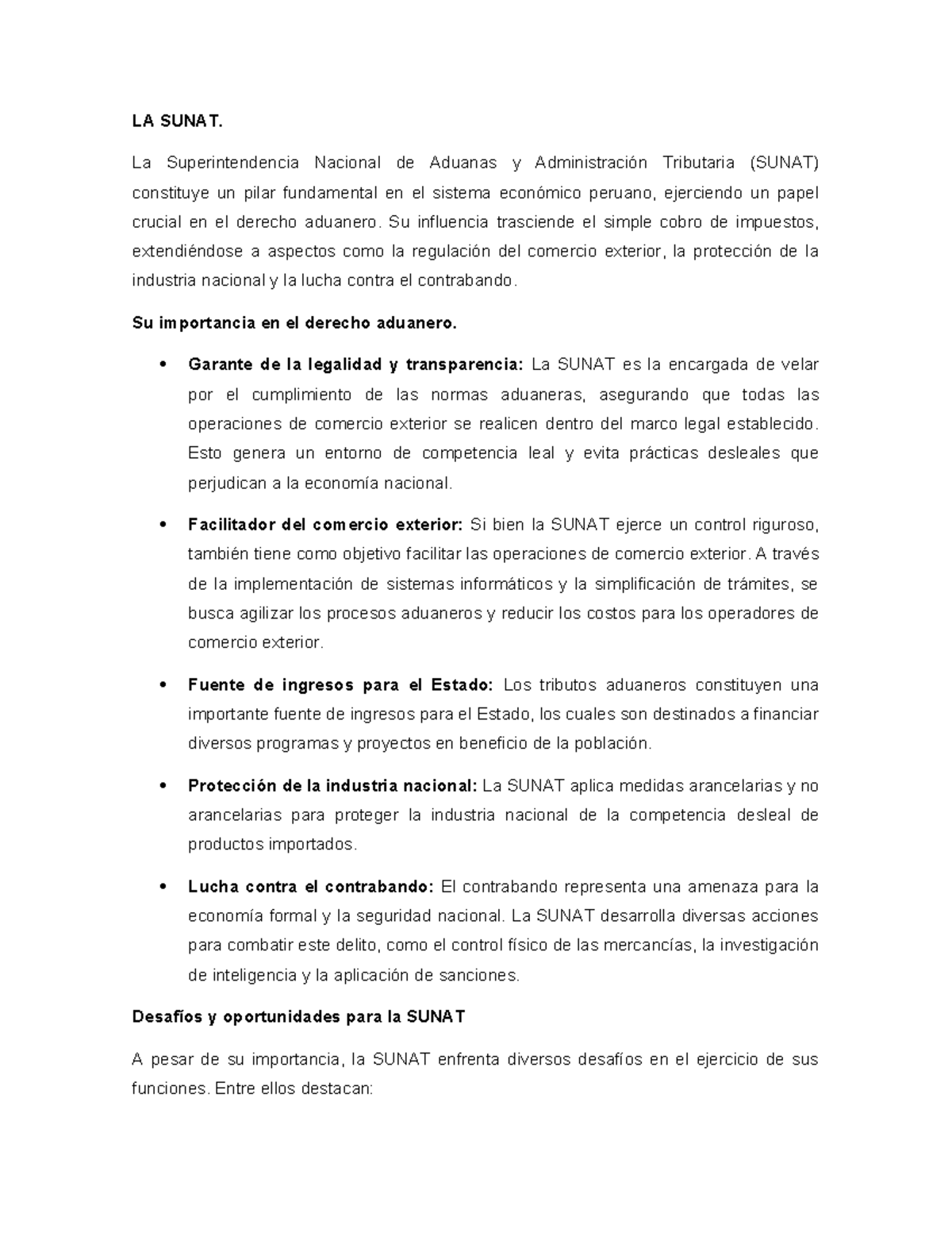 Importancia de la SUNAT en el Derecho Aduanero Peruano: Reflexiones ...