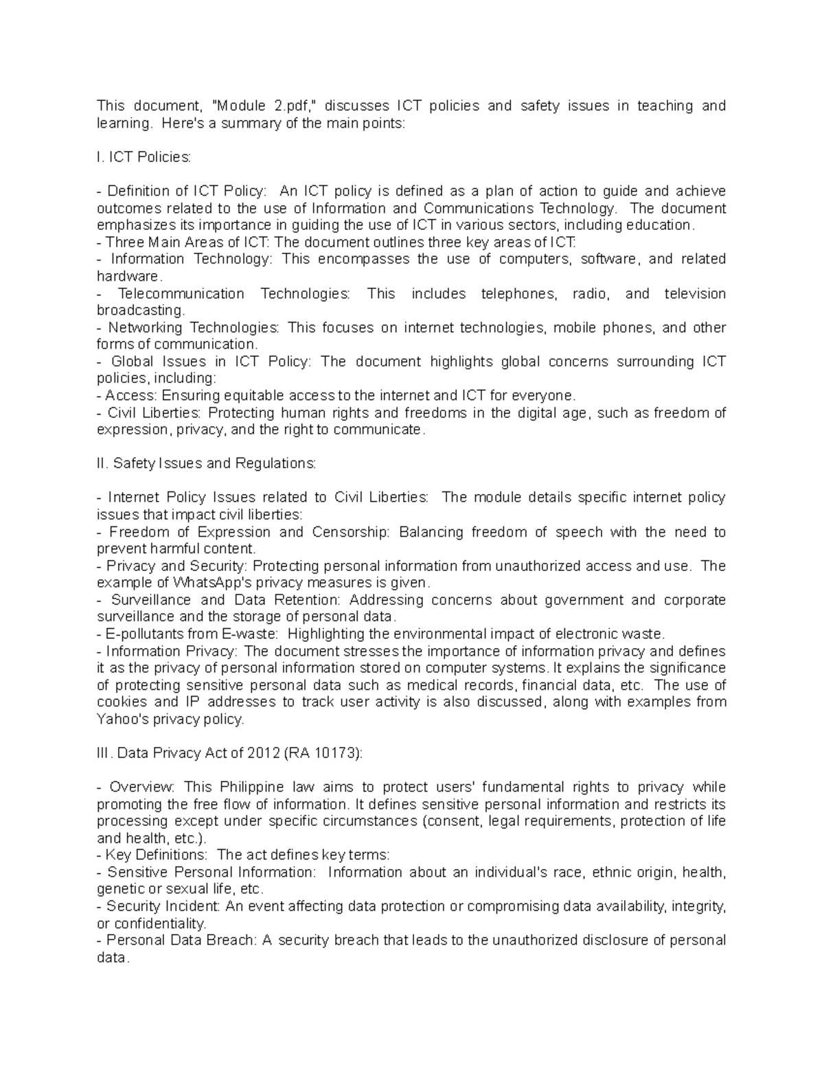 ICT Policy & Safety Issues in Teaching and Learning - Studocu
