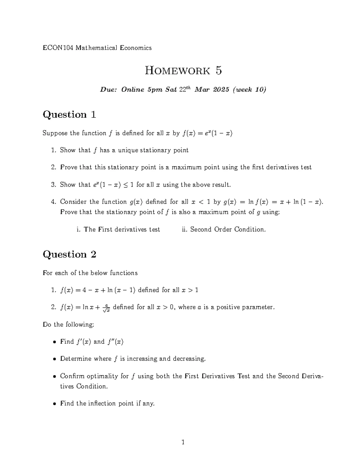 ECON104 Mathematical Economics Homework 2 Solutions and Analysis - Studocu