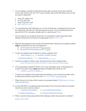 Pediatric Worksheet Three Answerkey - NUR 113 Pediatric Worksheet 3 ...