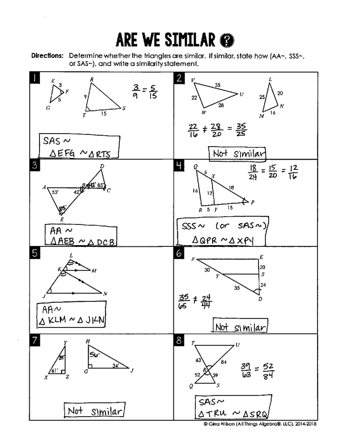 Are We Similar? Solutions for Triangle Similarity (I E R 2 V L) - Studocu