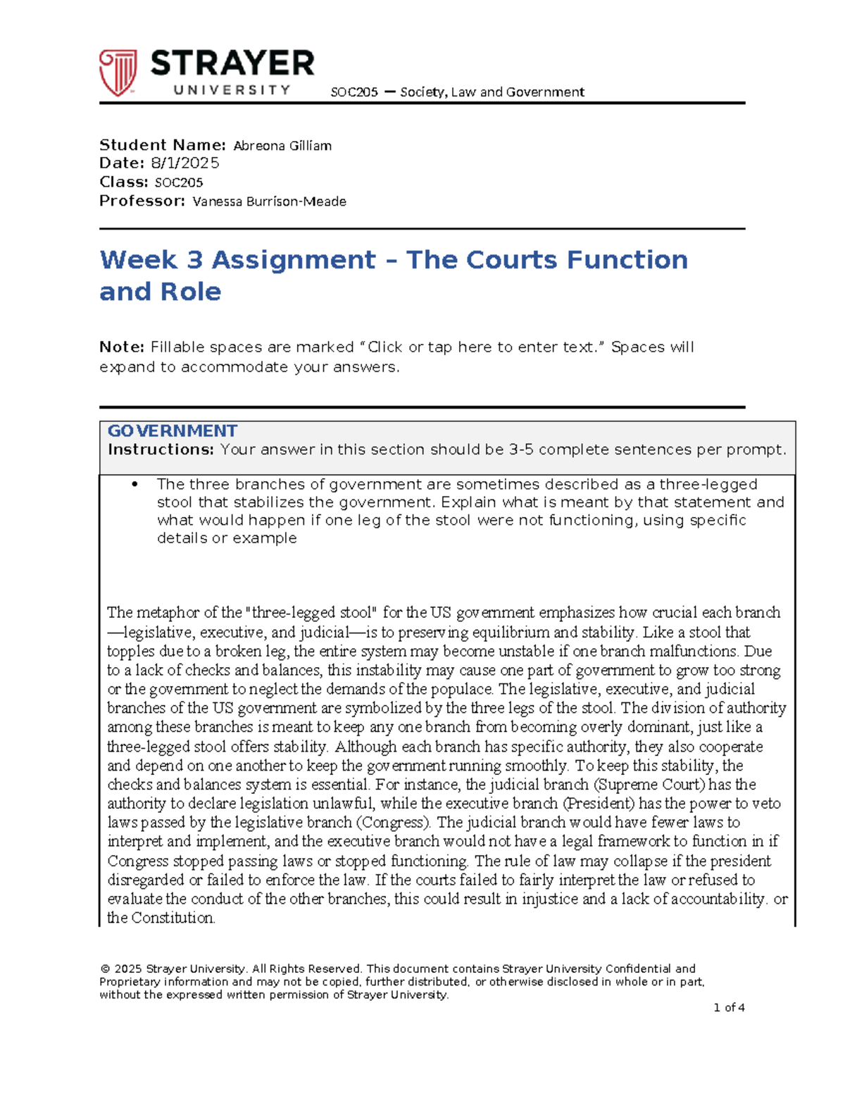 SOC205 Week 3 Assignment: The Role of Courts in Government - Studocu