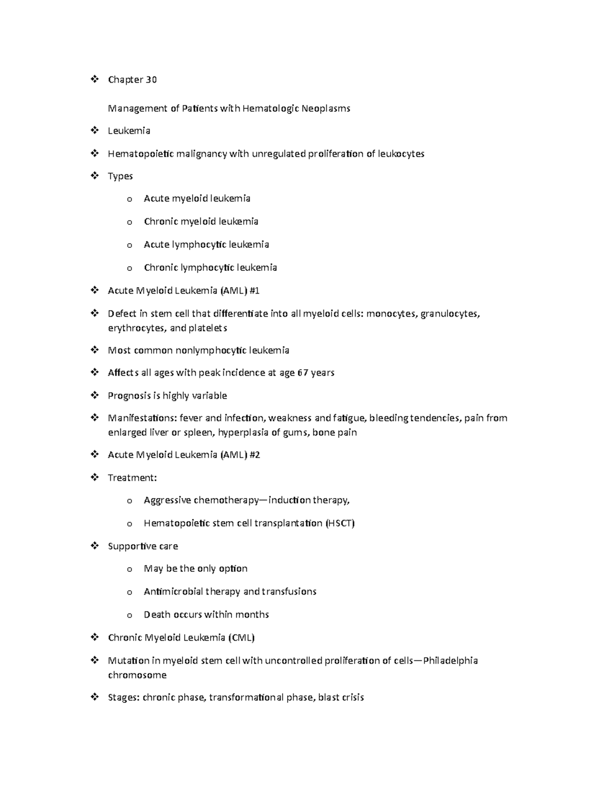 Chapter 30 - Notes - Chapter 30 Management of Patients with Hematologic ...