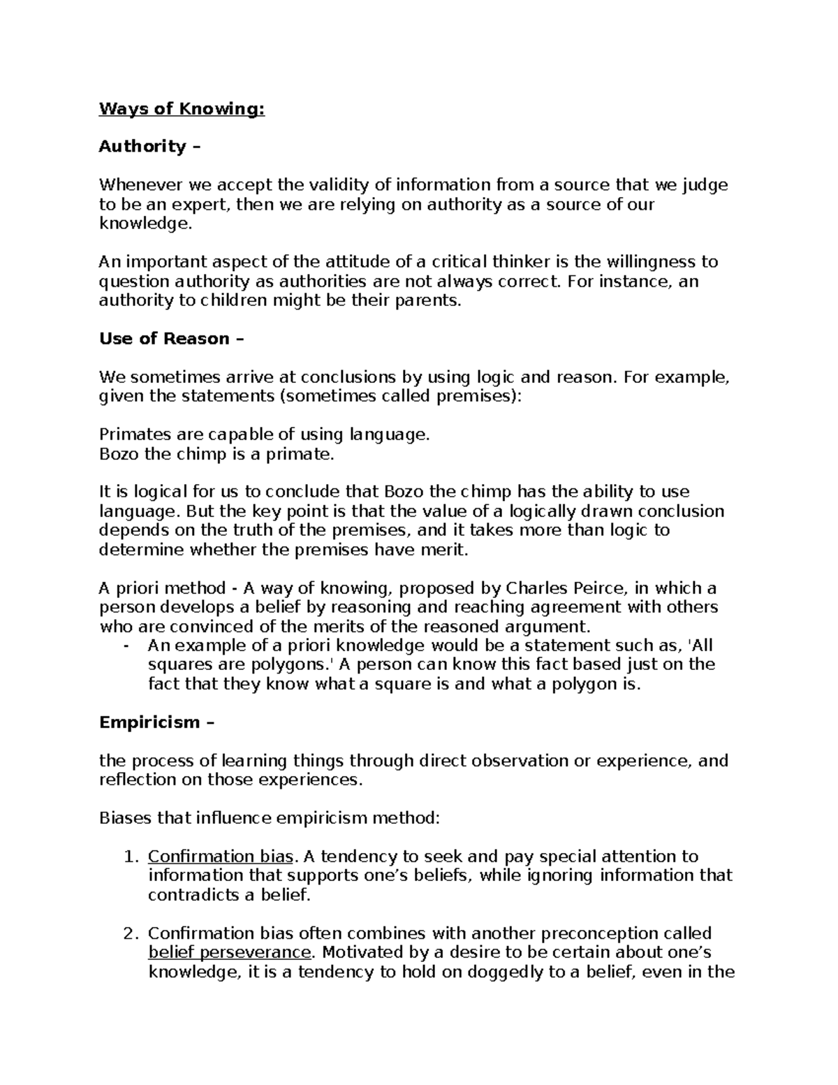Chapter 1 Notes: Ways of Knowing and Authority in Knowledge Acquisition ...