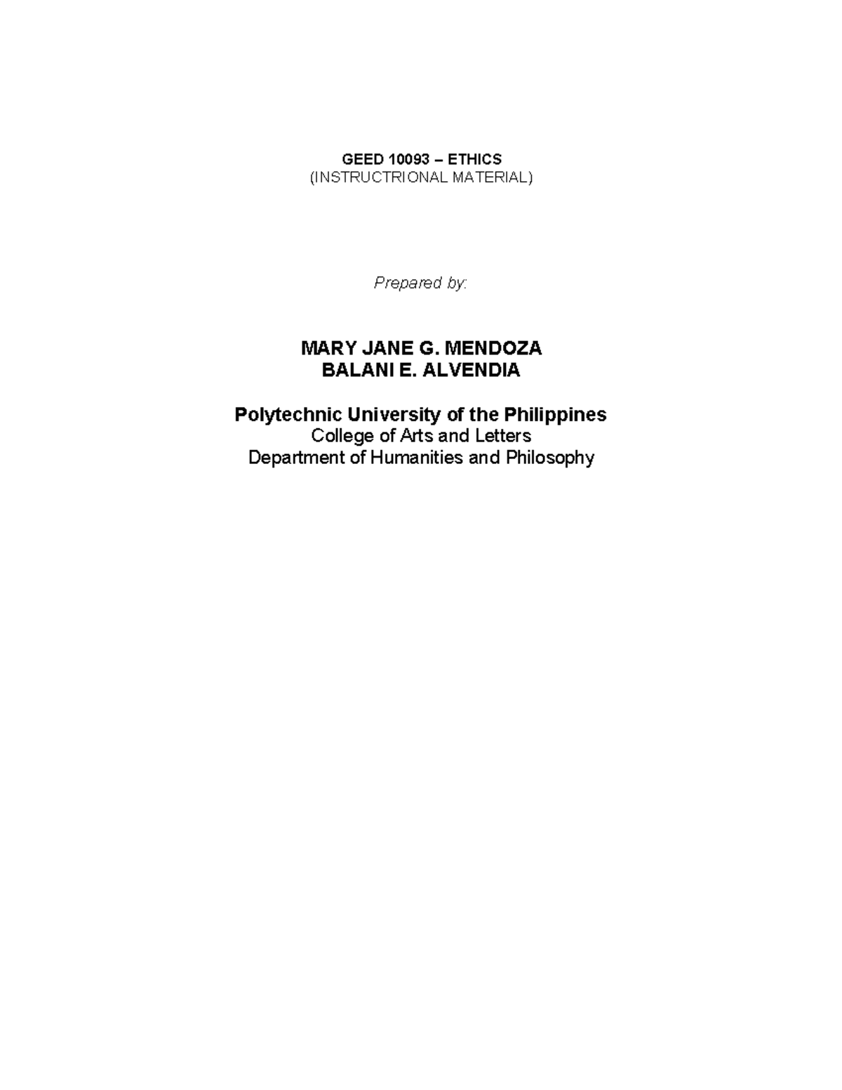 GEED 10093 - Ethics Course Syllabus and Assessment Guidelines - Studocu