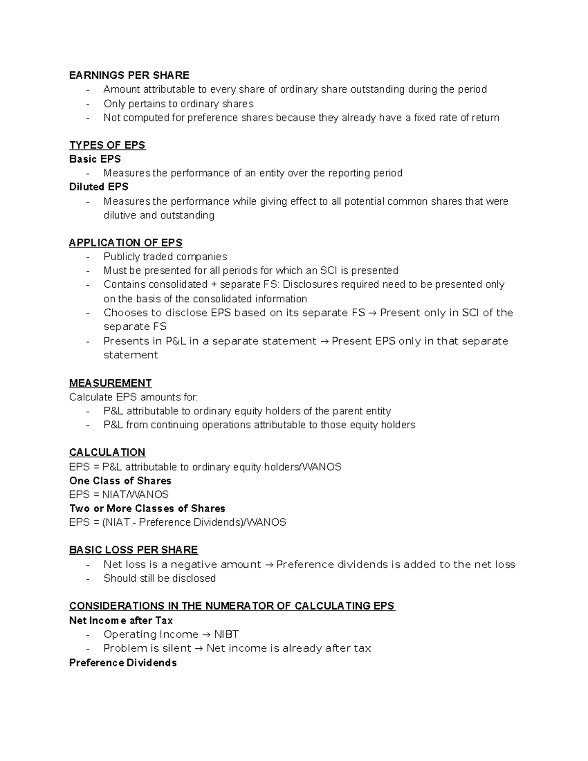 EPS Analysis and Calculation Notes - Finance 101 - Studocu