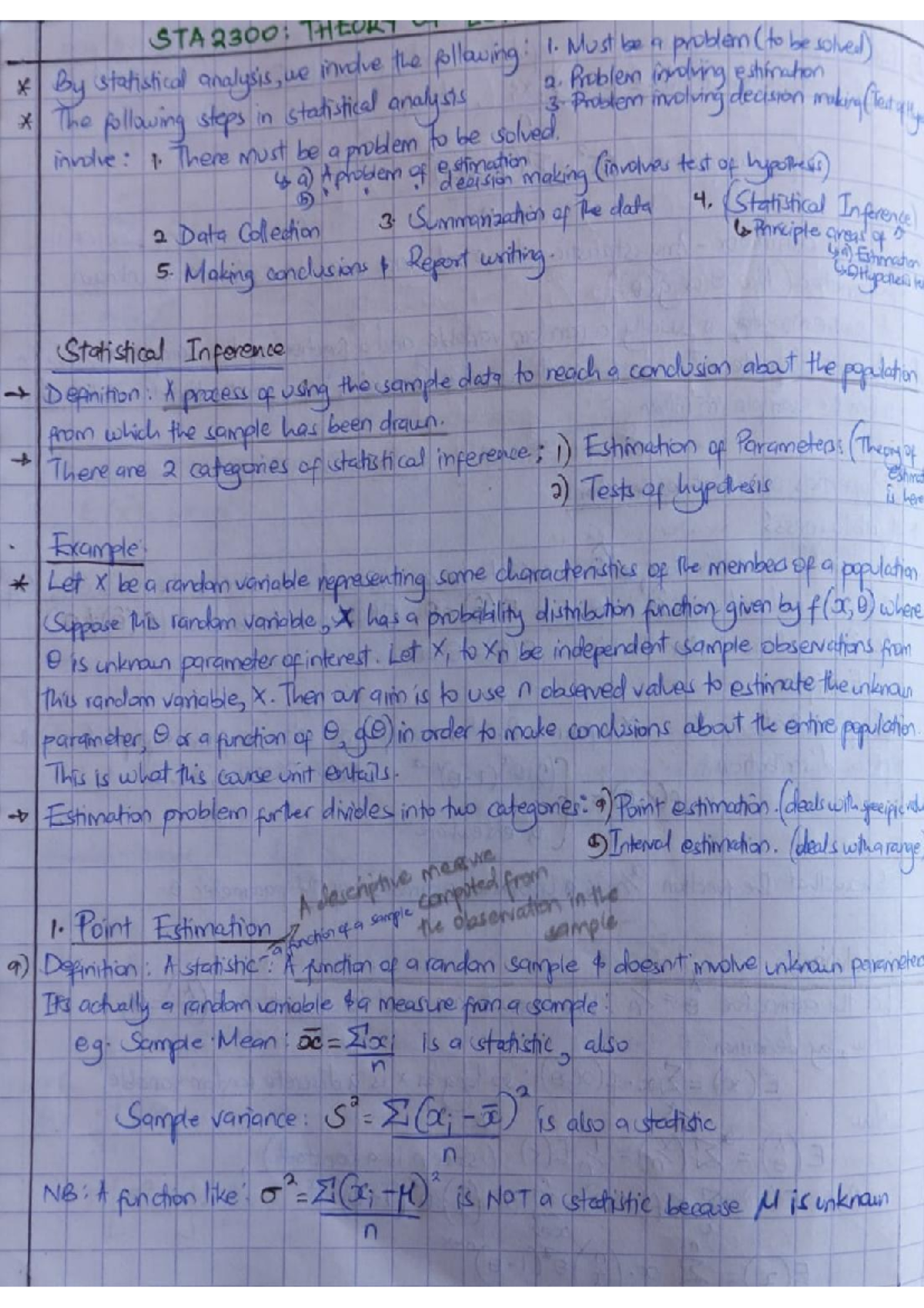 STA 2300: Lecture Notes on Theory of Estimation and Inference - Studocu